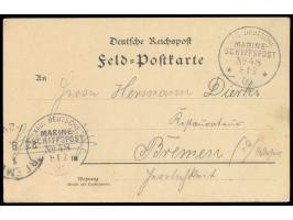 Stempel  MSP No. 48  8.8.00,  Dampfer Aachen,  I. Transpoststaffel, zwei Abschläge auf Feldpost-Vordruckkarte nach Bremen, An