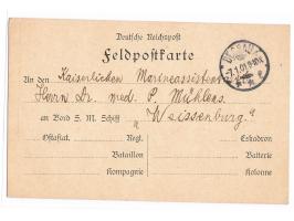 Feldpost-Vordruckkarte nach China,  Stempel  Dessau  7.1.01, an Marineassistenzarzt Dr. Mühlens an Bord  S.M.S. Weissenburg  