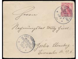 Stempel  MSP No. 44  25.9.05,  S.M.S. Tiger  während der Liegezeit  in Itschang,  zwei Abschläge auf Brief mit Dt. Reich 10 P