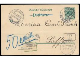 Ganzsache 5 C. mit Stempel  Mogador  22.12.99 nach Saffi,  T.-Stempel  und handschriftlich Nachgebühr 50 C., Ankunftstempel  