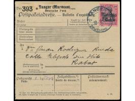 Einzelfrankatur 1 Pes. auf  Paketkarte  mit Stempel  Tanger (Marokko) b  13.11.12 nach Rabat
