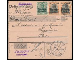 5 C. und 2 x 35 C. auf  Inlands-Postanweisung  auf 300 Pes. Hassani, Stempel  Tanger a  26.6.14, Ankunftstempel Fes 30.6.14
