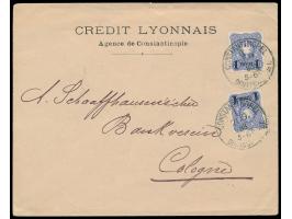 2 x 1 Pia. auf Brief 2. Gewicht (16 bis 30 g) der Credit Lyonnais nach Köln, Stempel  Constantinopel 1  21.9.88, Ankunftstemp