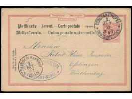 Württemberg-Ganzsachen-Antwortteil  10 Pf. mit Stempel  Constantinopel 1  27.9.92 zurück nach Württemberg, Ankunftstempel Ess