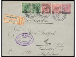 Ganzsachenumschlag 20 Para mit Zusatzfrankatur 2 x 20 Para und 2 x 10 Para als  Einschreibbrief  2. Gewicht nach Deutschland,