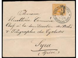 Einzelfrankatur 1 174 Pia. auf Brief mit Stempel  Constantinopel 1  14.2.94  nach Griechenland,  Ankunftstempel Syra 4.2.94, 