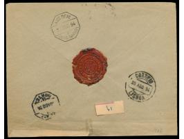 2 x 20 Pa. und 1 Pia. auf  Einschreibbrief  mit Stempel  Constantinopel 1  13.8.94  nach Portugal,  R-Zettel Einfeldt Nr. 2.2