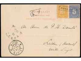 Niederländisch-Indien,  7 Belege (Ganzsachen und Postkarten) mit  Langstempeln:  Batang (1904), Emmahaven (1901), Kalibat (19