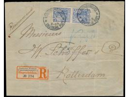 senkrechtes Paar  Mitläufer  20 Pf. mit  Firmenlochung "BIO"  (Banque Impériale Ottomane) auf Einschreibbrief nach Rotterdam,