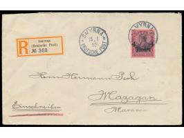 Einzelfrankatur 4 Pia. auf  Einschreibbrief  mit Stempel  Smyrna b  15.1.10  nach Mazagan / Marokko,  R-Zettel Einfeldt Nr. 6