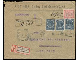 Niederländisch-Indien, Mischfrankatur 5 C. Ziffer mit 3 x 10 C. Königin Wilhelmine (2 x Buiten Bezit) auf Einschreibbrief nac