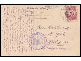 Stempel Feldpost Mil. Miss. &nbsp;A. O. K. 4 &nbsp;30.6.17 (in Jerusalem) auf Ansichtskarte mit Türkei 20 Para nach Höchst, g