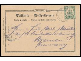 Ansichtskarte "Gruss aus Deutsch Neu-Guinea" mit drei Bildern (u.a. "Hannoversche Weisse"), Frankatur 5 Pf., Stempel  Stephan