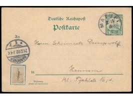 Ganzsache 5 Pf. mit vorderseitig einer kleinen und rückseitig zwei großen Fotografie-Applikationen, Stempel  Matupi  2.11.02,