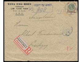 Niederländisch-Indien,  Einzelfrankatur 22 1/2 C. auf  Einschreibbrief  mit Stempel  Fort de Kock  15.3.15,  handschriftliche