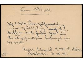 Ganzsache 10 Pf. mit Stempel  Matupi  10.10.04 nach Hongkong, Durchgangsstempel Singapore 28.10.1904 und Seepost-Durchgangste