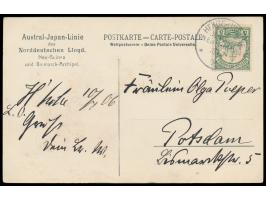 mehrfarbige Ansichtskarte der Austral-Japan-Linie des Norddeutschen Lloyd, Bild-Nr. 87:   Friedrich-Wilhelmshafen,  Frankatur