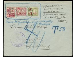 Niederländisch-Indien,  Satz  Rotes Kreuz  (1915) auf Brief nach Deutschland, Stempel Soerabaja 26.6.15, deutscher Zensurstem