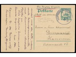 Ganzsache 5 Pf. (mit Teilstrich), geschrieben von  Oberstabsarzt Dr. Otto Dempwolff  in Palaupei am 2. August 1914, interessa