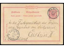 Vorläufer-Ganzsache  10 Pf. mit Stempel  Tanga  27.2.93 nach Cüstrin geschrieben von Hauptmann  Kurt Johannes  in Marangu am 