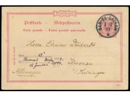 Vorläufer-Ganzsache  10 Pf. mit Stempel  Dar-es-Salaam  3.12.93 an Clemens Denhardt in Ilmenau, geschrieben "auf der Kegelbah