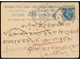 Indien-Ganzsache  One Anna mit Stempel  Mori 13.2.95 nach Dar-es-Salaam, Durchgangsstempel Bombay 14.2.95, Ankunftstempel Dar