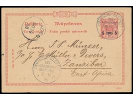 Stempel Deutsche Seepost  Ost-Afrikanische Hauptlinie d  25.11.96, Dampfer Kaiser, zwei Abschläge auf Ganzsache 5 Pesa (1. Au