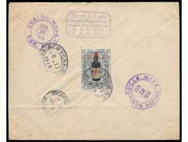 Suriname,  9 x Aushilfsausgabe 2 1/2 C. auf  Einschreibbrief  mit Stempel Paramaribo 17.5.15 nach USA, Durchgangsstempel Trin