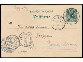Ganzsache 3 Pesa auf 5 Pf. mit Stempel  Songea  20.6.00 an Stabsarzt Paul Hoesemann in Tanga, Durchgangstempel Kilwa 13.7.00 