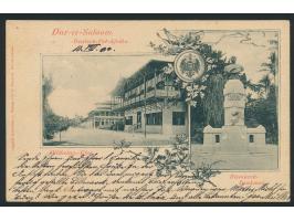 Zweibild-Ansichtskarte  Dar-es-Salaam - Wilhelms-Ufer / Bismarck-Denkmal,  Verlag C. Vincenti, Frankatur 3 Pesa, Stempel Dar-