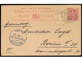 Britisch-Ostafrika,  Ganzsache 1 Anna mit Stempel  Lamu E. A. Protectorate  10.9.1900 nach Berlin, geschrieben von dem deutsc