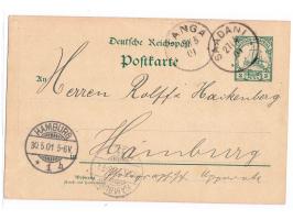 Stempel  Saadani  27.4.01 auf Ganzsache 3 Pesa nach Hamburg, Durchgangsstempel Tanga 5.5.01, Ankunftstempel 30.5.01, Bedarf
