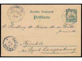 Ganzsache 3 Pesa mit Stempel  Lindi  7.9.03 an die Missionshandlung der ev. Brüder-Gemeinde in Kyimbila (Bezirk Langenburg), 