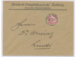 Brief mit vorderseitigem Absendereindruck  "Deutsch-Ostafrikanische Zeitung ...",  Frankatur 5 Pesa, Stempel Dar-es-Salaam 1.