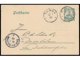 Ganzsache 3 Pesa mit nach links gerückter "Postkarte", Stempel  Amani  11.1.05, Durchgangsstempel Tanga 12.1.05, auf der fert