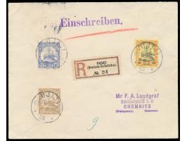 2 1/2 H., 15 H. und 20 H. (alle ohne Wasserzeichen) auf &nbsp;Einschreibbrief &nbsp;mit Stempel &nbsp;Ujiji &nbsp;30.6.05 an 