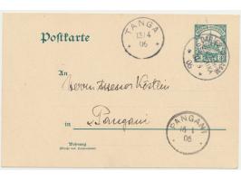 Ganzsache 3 Pesa mit Stempel  Dar-es-Salaam  31.3.06,  Letzttag  der Pesa-Ausgabe, nach Pangani, Durchgangstempel Tanga 13.4.