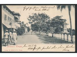 Ansichtskarte  Strandstrasse, Tanga,  Verlag W. Müller &amp; Co., Tanga, Frankatur 4 H., Stempel Tanga 22.5.06, Ankunftstempe