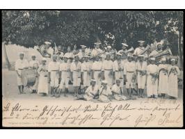 Ansichtskarte  Schülerkapelle in Tanga,  Verlag J. F. de Souza, Tanga, Frankatur 4 H., Stempel  Tanga  4.1.07, nach Gera, Ank