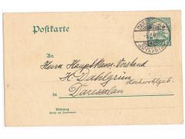 Ganzsache 4 H., geschrieben in  Morogoro  am 4.6.1909 nach Daressalam, Auflieferung durch den Briefkasten am Bahnhof Morogoro