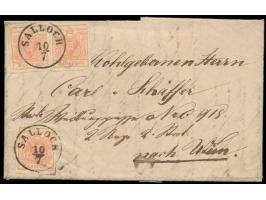 Ausgabe 1850:  3 x 3 Kr. (Type I b, alle vollrandig) auf Faltbrief mit Stempel  Salloch  10.7.(1852) nach Wien, Ankunftstempe
