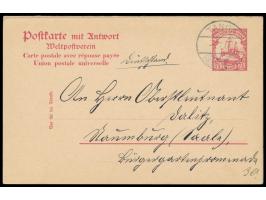 Ganzsachen-Doppelkarte 7 1/2 H. mit Stempel Tanga 6.7.14 nach Naumburg, befördert mit Dampfer Kigoma (letzter Friedenspost-Ei