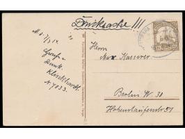 2 1/2 H. auf Drucksachenkarte nach Berlin, Bahnpoststempel Usambara (Deutsch-Ostafrika) Zug 6 18.7.14,  letzte Friedenspost  