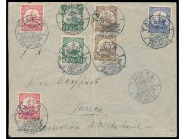 Stempel  Taveta / Deutsche Feldpost  10.10.14 auf Sammler-Brief mit 2 x 2 1/2 H., 2 x 4 H., 2 x 7 1/2 H. und 1 x 15 H., jewei