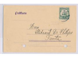 4 H. auf Postkarte mit Stempel Tanga a 29.11.14 an Stabsarzt Dr. Philips in  Taveta,  keine Portobefreiung für Geschäftskorre