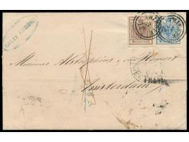 1. Ausgabe:  6 Kr. (Type III HP) mit 9 Kr. (Type IIIa HP) auf Faltbrief  nach Amsterdam,  Zweikreisstempel  Trieste  3.12.(18