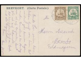 Stempel  Taveta / Deutsche Feldpost  18.2.1915 auf Ansichtskarte (Heering Cherry Brandy) mit 2 1/2 H. und 4 H.-Marke nach Mom