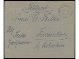 Bahnpost-Stempel  Usambara (Deutsch-Ostafrika) b Zug 3  15.5.15 auf Feldpostbrief nach Kwamkoro, vorderseitig Absender "Feilk