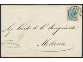 Österreichisch-Italienischer Postverein,  9 Kr. (Ausgabe 1850, Maschinenpapier, Type IIIb) auf Faltbriefhülle  nach Modena,  