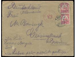 2 x / 1/2 H. auf Brief mit 2 x Stempel  Taveta / Deutsche Feldpost  1.7.15 nach Geising bei Dresden, rotvioletter Stempel  Ze